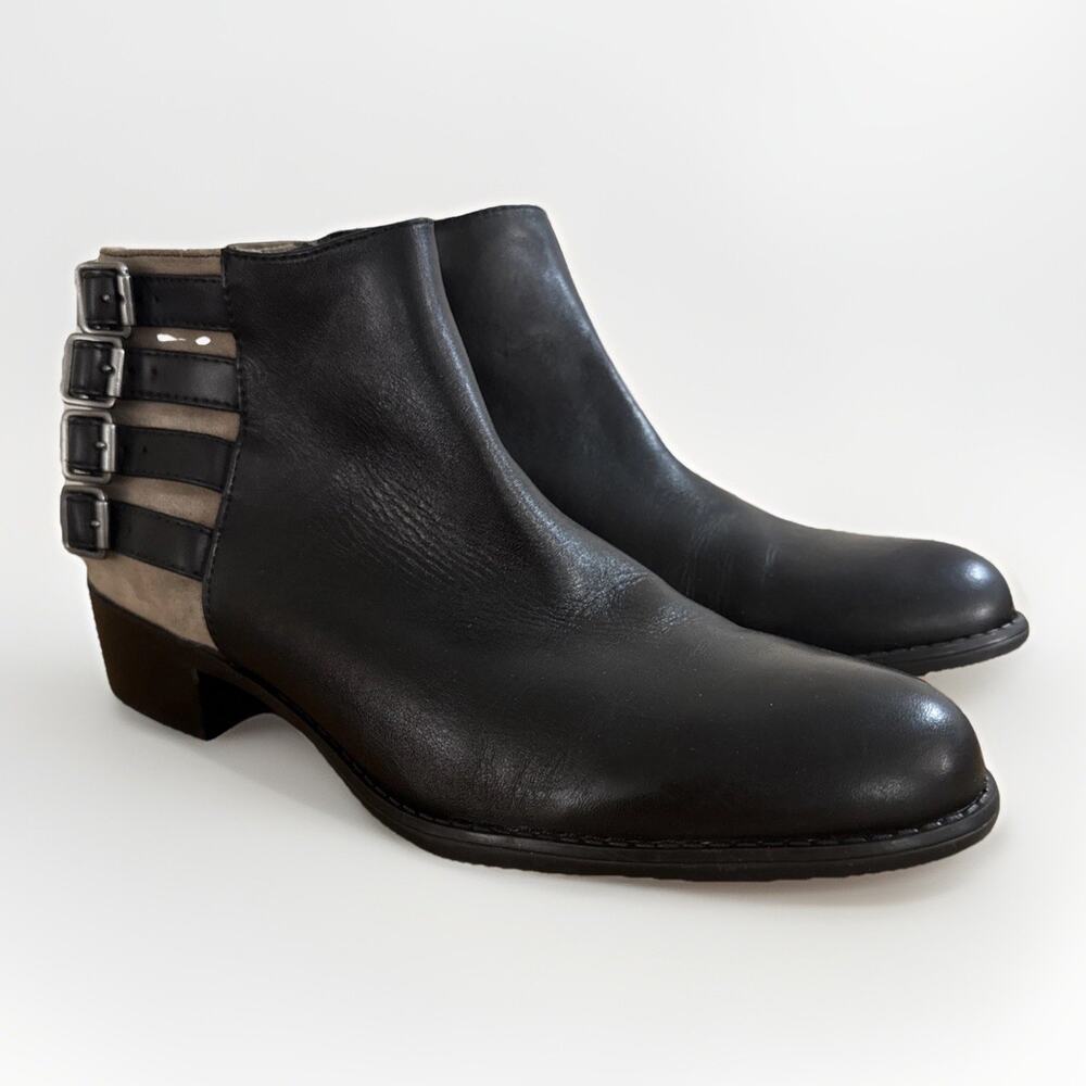 Franco Sarto Kaye Boots Womens 9 Black Leather 4-Buckle Strap Ankle Booties